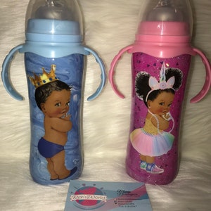 Customized/Personalized 8 oz double wall insulated stainless steel baby bottle. Glittered baby girl/boy baby bottle