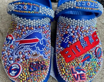 Custom Buffalo Bills inspired blinged crocs.