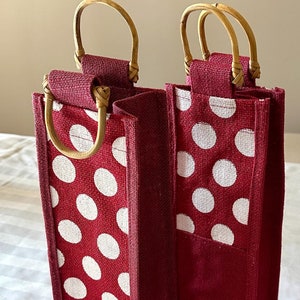 Exclusive Wine Bags! Wine Bottle Bags! Gift Bags! Jute Wine Bags! Wine Gifting! Polka Dot  Wine Bags! Holiday Gifting! Single Bottle Bags!