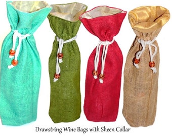 Des sacs à vin avec cordon de serrage ! Sacs cadeaux vin ! Sacs à vin en toile de jute ! Des sacs à vin décontractés ! Des sacs pour une seule bouteille ! Dernières pièces !