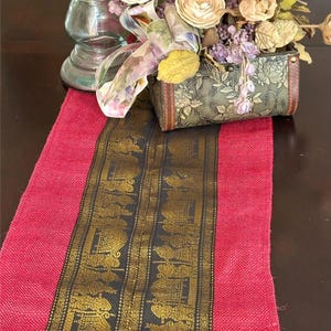 Exclusive Red Table Runner with Brocade Band! Luxurious Jute Table Runner! Decorative Table Linen! Perfect Table Setting for Christmas!