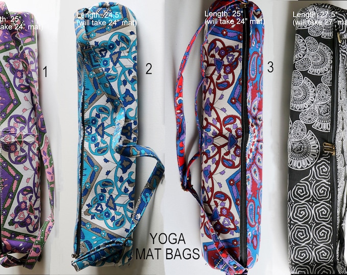 Yoga Mat Bags! Exercise Mat Bags! Handmade Yoga Bags! Cotton Bags with Firm Lining! Adjustable Straps! Gym Bags!