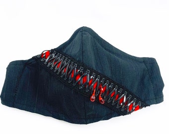 Bloody Face Mask Face Mask Goth Scary Creepy Halloween Vampire Beaded Stitched Mouth Adjustable Wire Washable Adjustable Nose Elastic Fabric