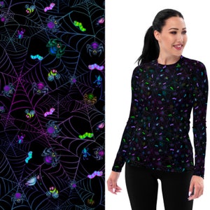 Spiderweb Workout Top Athletic Tee Spider Web Activewear Long Sleeve T Shirt Cute Spooky Goth Workout Shirt Artwork by Cyrahn As Magpie