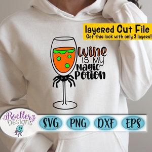ワインは私の魔法の薬 SVG、ワイン SVG、魔女 SVG、ハロウィン SVG、クリカット、レイヤード、カットファイル、飲酒 SVG、面白い SVG、女性用 SVG、彼女のための SVG