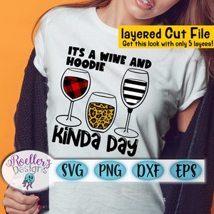 ワイン SVG、パーカー SVG、Kinda Day SVG、着心地のよい服 SVG、ワイン＆パーカー SVG、クリカット、レイヤード、カットファイル、SVG、チェック柄 SVG、チータープリント SVG