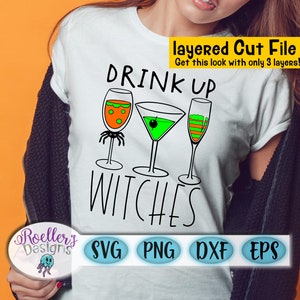 ドリンクアップウィッチSVG、ワインSVG、魔女SVG、ハロウィンSVG、クリカット、レイヤード、カットファイル、飲酒SVG、面白いSVG、マティーニSVG、彼女のためのSVG、SVG