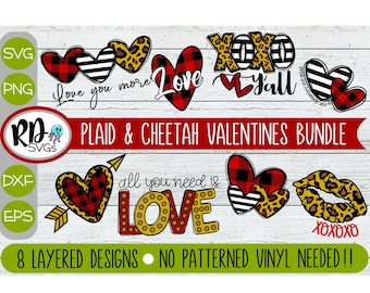 Valentines SVG, Plaid Svg, Cheetah Svg, Bundle, Heart SVG, Plaid Heart Svg, Layered, Cricut, Cut File, Shirt Design, Leopard Svg, Trendy svg