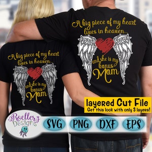 Ciel SVG, Maman SVG, Ailes d’ange SVG, Memorial SVG, Mémoire SVG, Un morceau de mon cœur vit au paradis, SVG, Cricut, Bonus Maman SVG, Fichier coupé