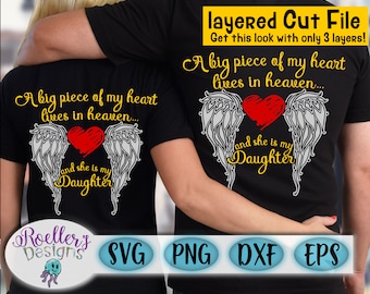 Heaven Svg, Daughter Svg, Angel Wings Svg, Memorial Svg, Memory Svg, Light Block Svg, A Piece of my heart lives in heaven, SVG, Cricut, Girl