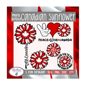 Canada Svg, Oh Canada Svg, Svg de tournesol rouge et blanc, Svg de tournesol, Cricut, fleur coupée, Canada Day Svg, Victoria Day Svg, May Long Svg