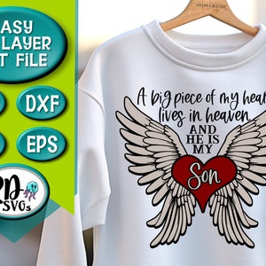 Heaven Svg, Son Svg, Angel Wings Svg, Memorial Svg, Memory Svg, sublimatie, een stukje van mijn hart leeft in de hemel, SVG, Cricut, Download, png
