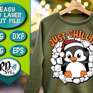 Penguin Svg, Free the Penguin Svg, Navidad SVG, Retro Navidad PNG, Cricut, Cortar archivo, Sublimación de Navidad, PNG, Just Chillin Svg, niños