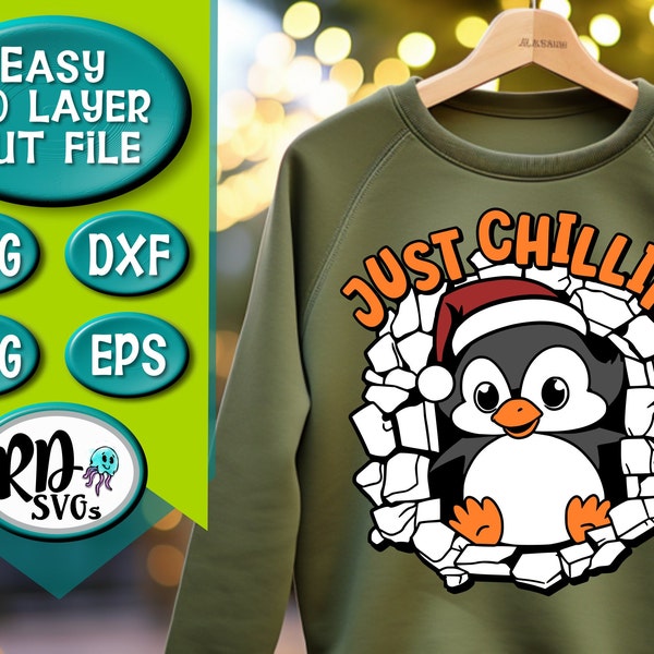 Penguin Svg, Free the Penguin Svg, Christmas SVG, Retro Christmas PNG, Cricut, Cut File, Christmas Sublimation, PNG, Just Chillin Svg, kids