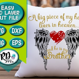 Cielo svg, hermano svg, angel Wings svg, Memorial svg, memoria svg, un pedazo de mi corazón vive en el cielo, SVG, Cricut, Descargar, sublimación