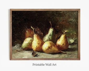 Imprimable | Peinture de poires classiques | Chute maussade | Nature morte | Téléchargement numérique