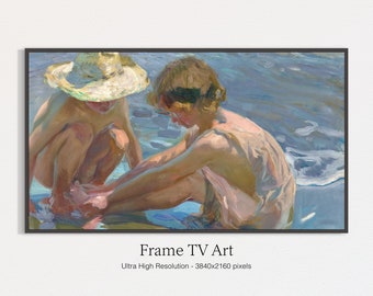 Samsung Frame TV Art | Summer Beach Painting | Oil on Canvas | Digital Download