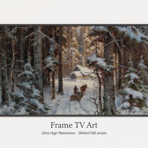 Frame TV Art Winter, Frame TV Art, Art for Tv, Vintage Painting, Instant Digital Download, Winter Art For TV, Vintage Oil Landscape