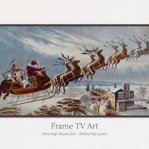 Samsung Frame TV Art, Christmas, Nostalgic, Vintage Christmas, Santa Claus, Vintage Santa&#39;s Sleigh, Art for TV, Frame TV Christmas Art