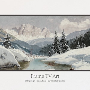 Samsung Frame TV Art, Winter Oil Landscape, Snow, Winter, Art for TV, Digital Download