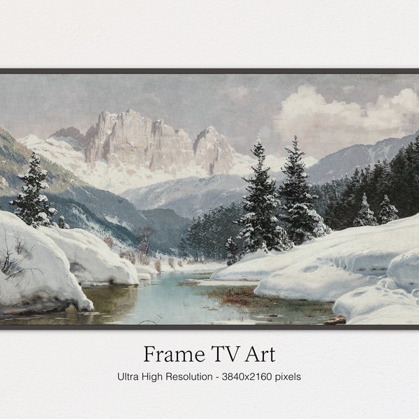 Samsung Frame TV Art, Winter Oil Landscape, Snow, Winter, Art for TV, Digital Download