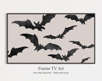 Samsung Frame TV Art, Halloween, Black Bats, Watercolor Bats, Fall Art for TV, Digital Download,