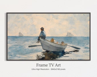 Samsung Frame TV Art | Seashore | Vintage | Boys in a Dory Painting | Watercolor Seascape | The Frame Art for TV