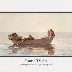 Samsung Frame TV Art | Seashore | Classic | Three Boys in a Dory with Lobster Pots Painting | Watercolor Seascape | The Frame Art for TV