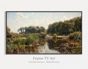 Illustration pour téléviseur avec cadre Samsung | Vintage paysage de lac d'été (téléchargement numérique)