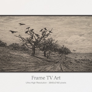 Samsung Frame TV Art, Halloween, Cuervos, Árboles Muertos, Arte de Otoño para TV, Frame tv Art, Descarga Digital
