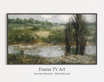 Samsung Frame TV Art | Vintage Pond Landscape Painting | Digital TV Art | Instant Download