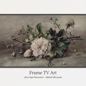 Samsung Frame TV Art | Kwiaty w stylu vintage | Malarstwo antyczne w stylu wiejskim | Pobieranie cyfrowe | Sztuka na telewizor | Nastrojowy obraz olejny