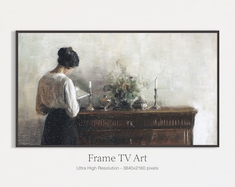 Vintage Woman Reading Oil Painting, Samsung Frame TV Art (Digital Download)