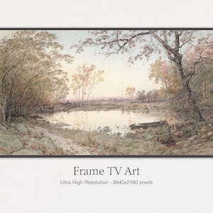 Samsung Frame TV Art | Muted Autumn Pond Landscape Painting | Digital Download | Art for TV | Moody Oil Painting
