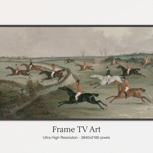 Samsung Frame TV Art, Vintage Painting, Neutral Oil Landscape, Vintage Wall Art, Digital Download, Instant Download, Vintage Horses