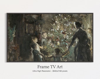 Vintage Christmas Tree Painting, Samsung Frame TV Art (Digital Download)