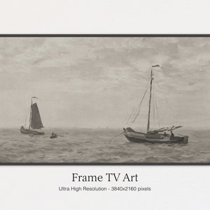 Samsung Frame TV Art Landscape Painting | Country Farmhouse Decor | Digital TV Download | Vintage Art For Tv | Moody Vintage Ships Painting