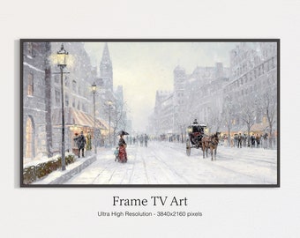 Samsung Frame TV Art, Winter Town, Vintage Christmas for TV