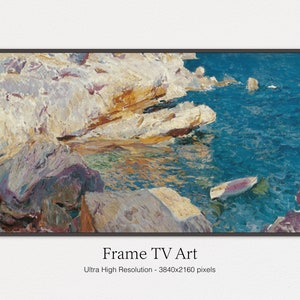 Samsung Frame TV Art, Summer Beach, Vintage Painting, Digital TV Art, Art for Frame TV, Oil on Canvas, Digital Download, Art For Frame Tv