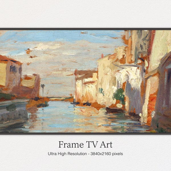 Samsung Frame TV Art | Summer Venice Canal Painting | Oil Painting | Instant Digital Download