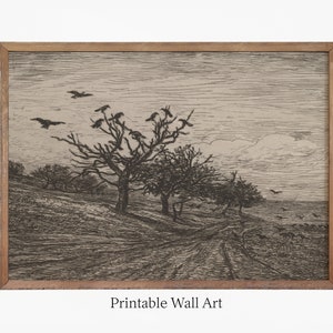 Printable | Wall Art | Vintage Halloween Dead Trees Painting | Digital Download