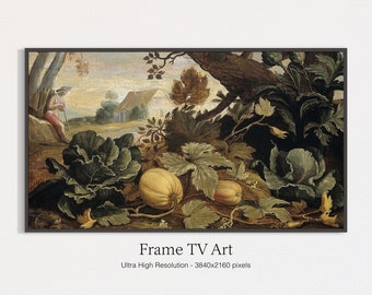 Samsung Frame TV Art | Thanksgiving | Vintage Pumpkin | Moody Oil Painting | Instant Digital Download