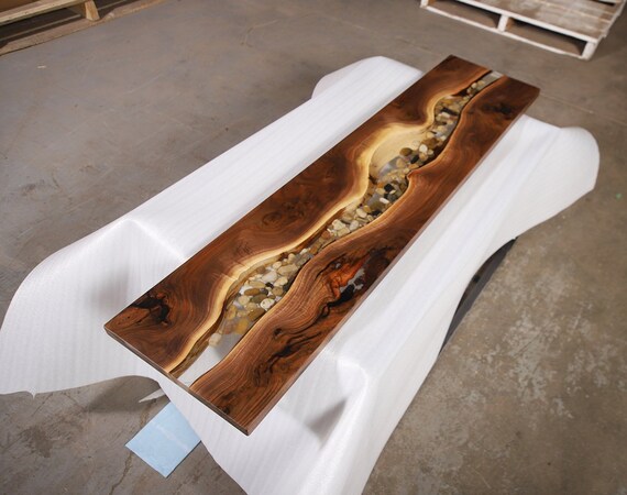Walnut Wall Art With Rock Filled Epoxy River Etsy