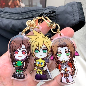 Tifa, Cloud, Aerith & plush acrylic charm keychain - 2.5inch (FF7R)