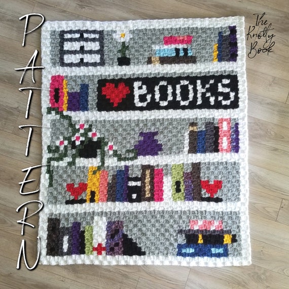 Crochet C2C Blanket Pattern Bookcase Lapghan PDF Instant Download 
