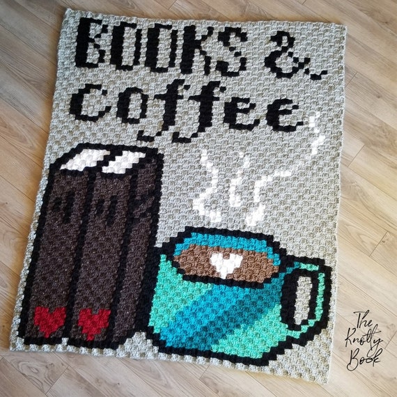 Crochet C2C Blanket Pattern BOOKS & Coffee Lapghan PDF Instant