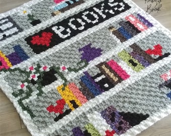 Crochet C2C Blanket Pattern | Bookcase Lapghan | PDF instant download