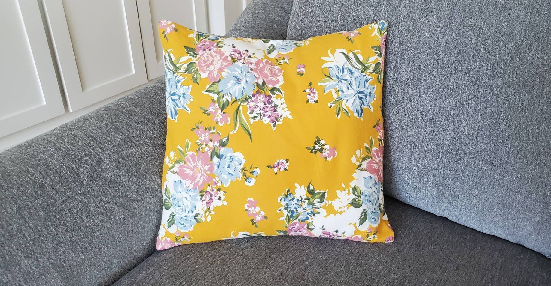 Yellow Floral Pillow Cover Flannel Pillowcase Spring Decor Etsy