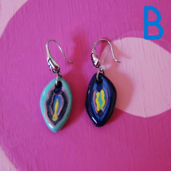 Earrings parity and various color ceramic symbols