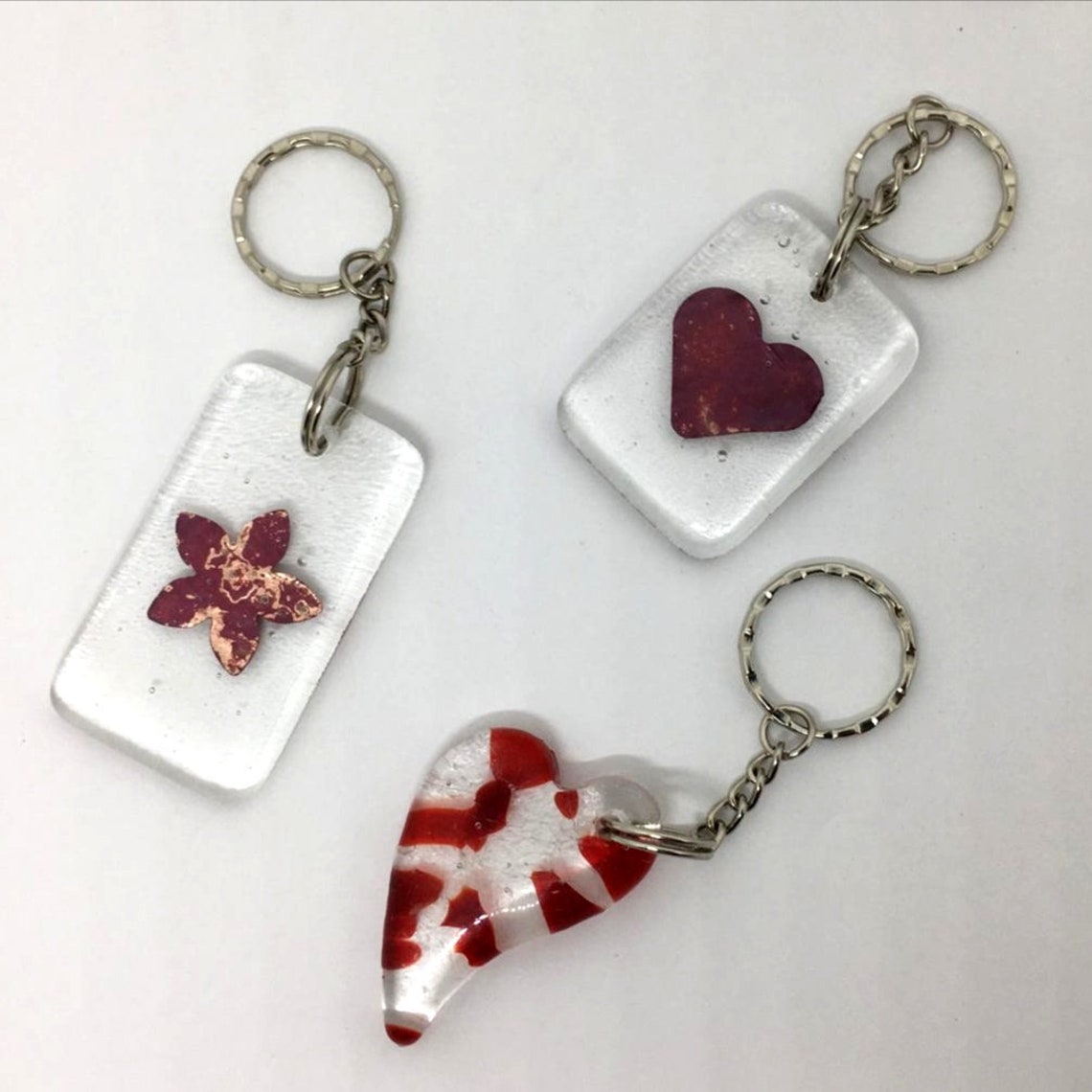 Fused Glass Keyring Glass Heart Flower Love Keyring Etsy UK